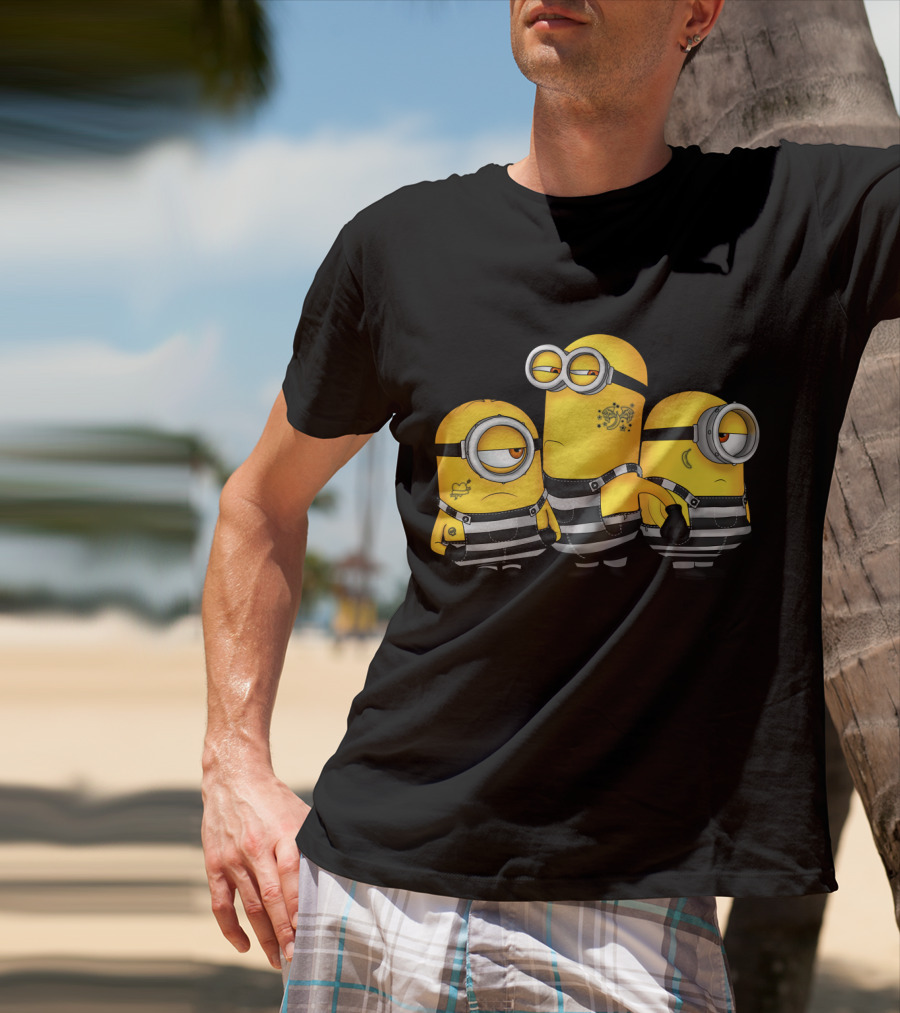 Guilty Wanted Minions Despicable Me Prison Stripes Crime Scene T-Shirt
