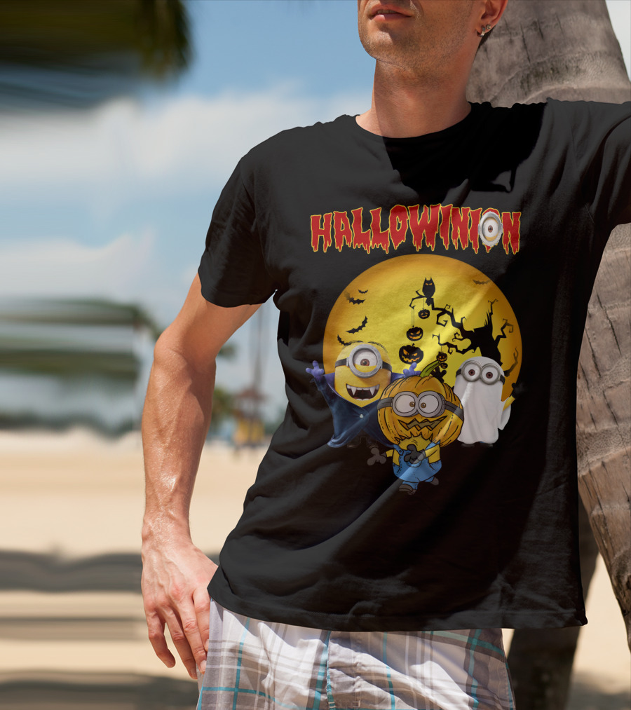 Hallowinion Halloween Minions Despicable Me Moon Bats Pumpkins Ghost Costume T-Shirt
