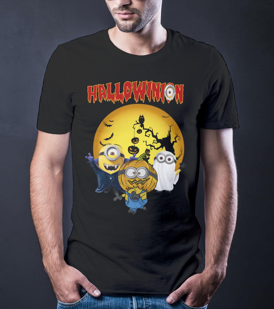 Hallowinion Halloween Minions Despicable Me Moon Bats Pumpkins Ghost Costume T-Shirt