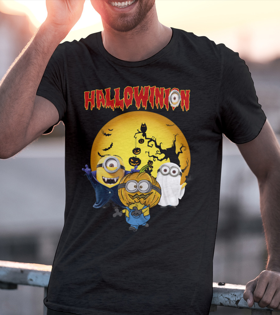 Hallowinion Halloween Minions Despicable Me Moon Bats Pumpkins Ghost Costume T-Shirt