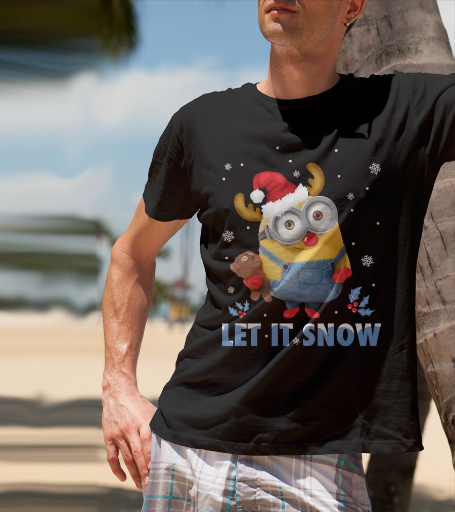 Let It Snow Xmas Minions Despicable Me Santa Hat Reindeer Antlers Toy T-Shirt