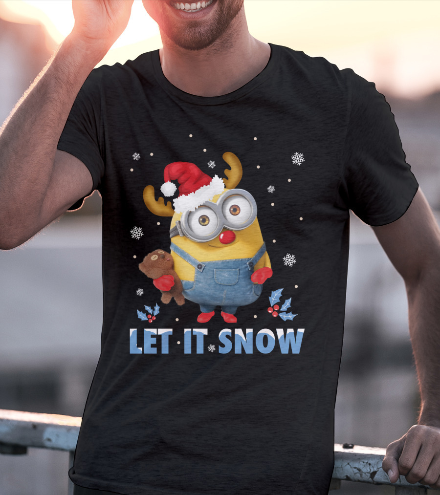 Let It Snow Xmas Minions Despicable Me Santa Hat Reindeer Antlers Toy T-Shirt