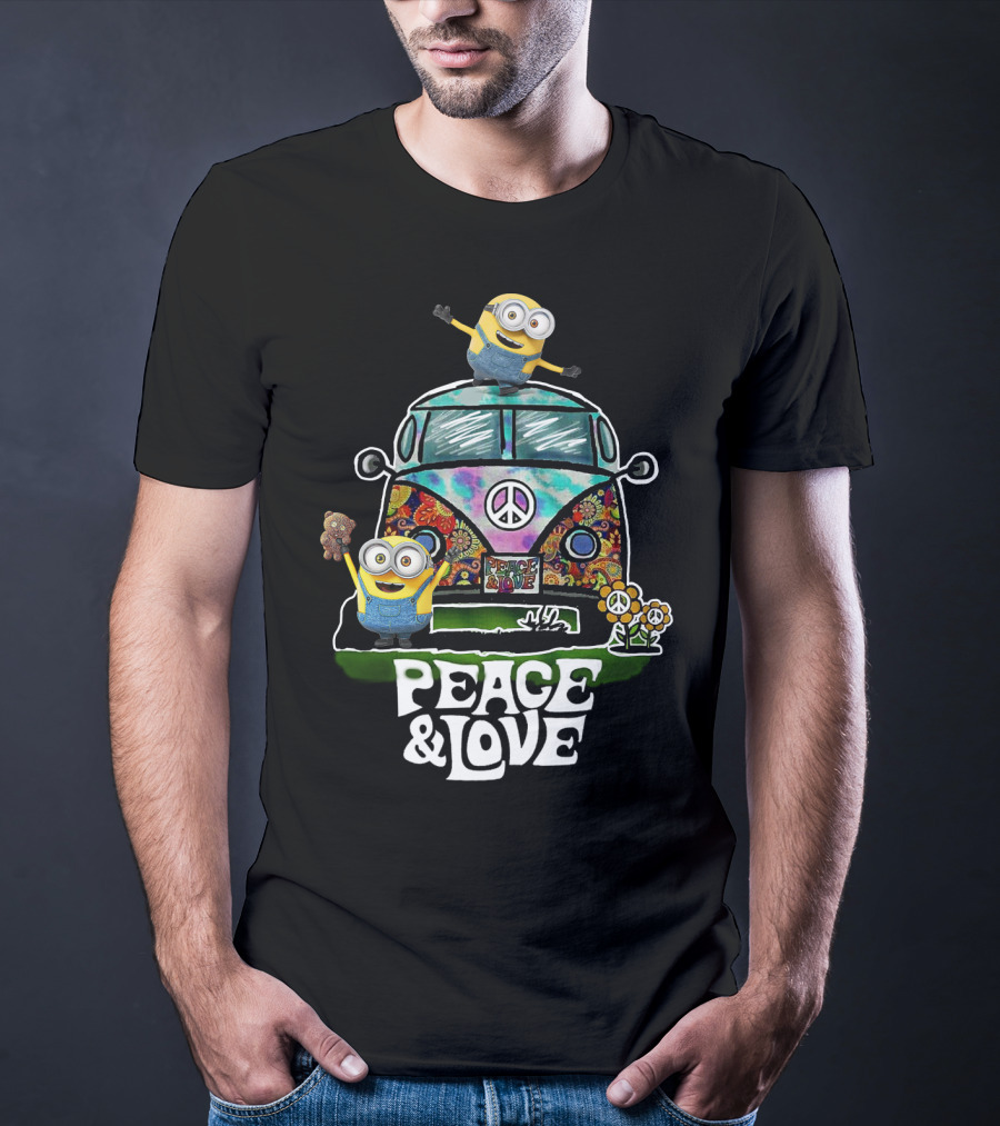 Peace Love Hippie Car Sunflower Minions Despicable Me Peace And Love T-Shirt