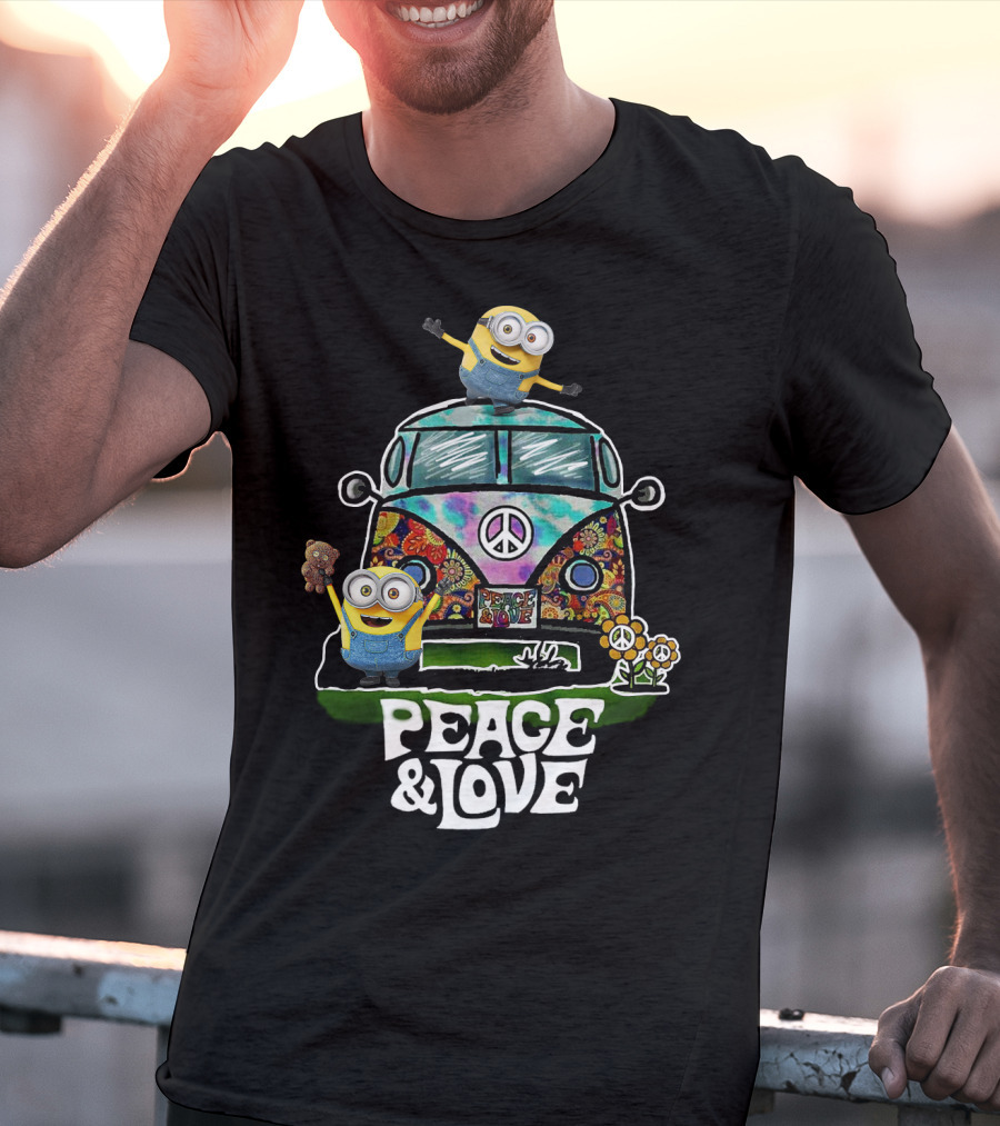 Peace Love Hippie Car Sunflower Minions Despicable Me Peace And Love T-Shirt