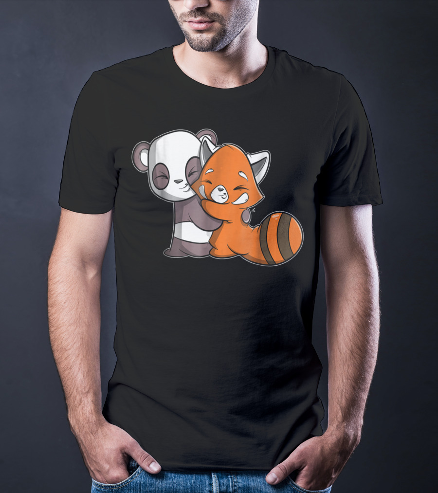 Cute Kawaii Panda Embrace Red Panda Hugging Adorable Friends T-Shirt