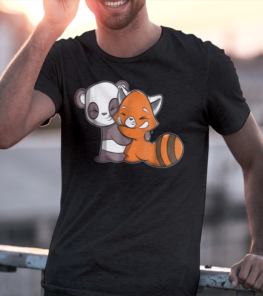 Cute Kawaii Panda Embrace Red Panda Hugging Adorable Friends T-Shirt