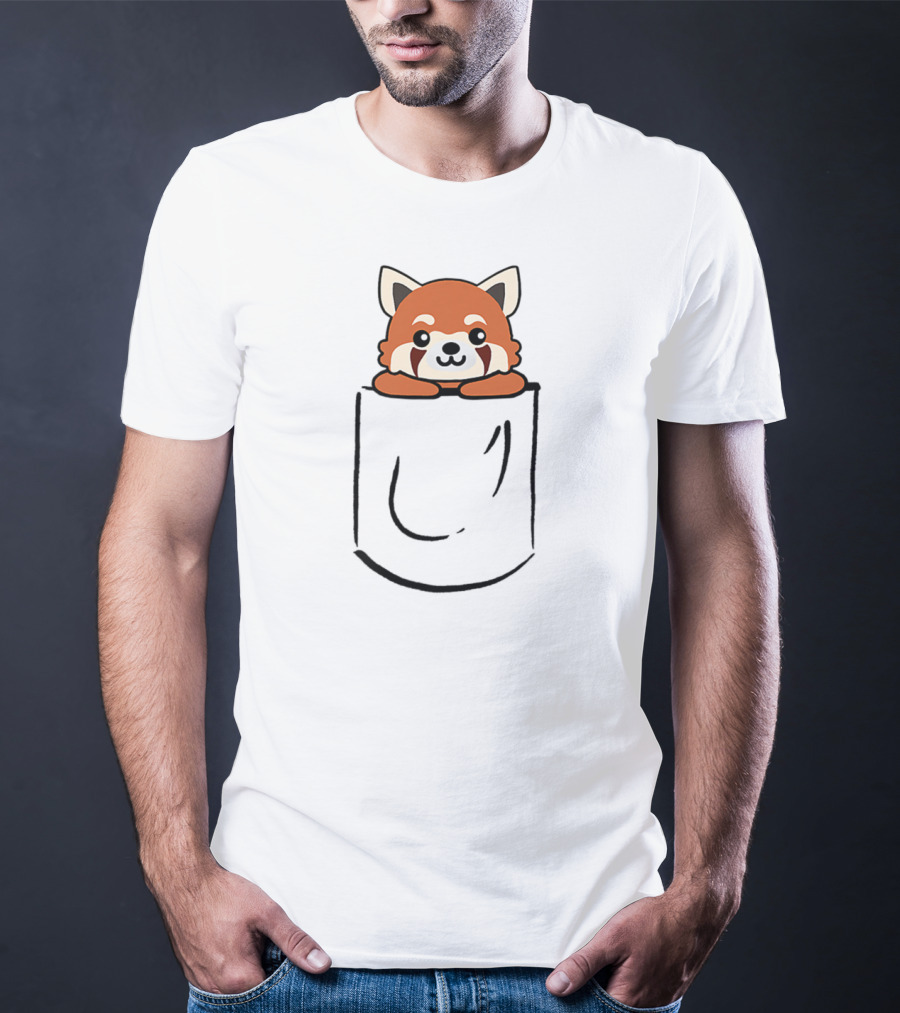 Cute Red Panda Peeking Out Of Pocket T-Shirt