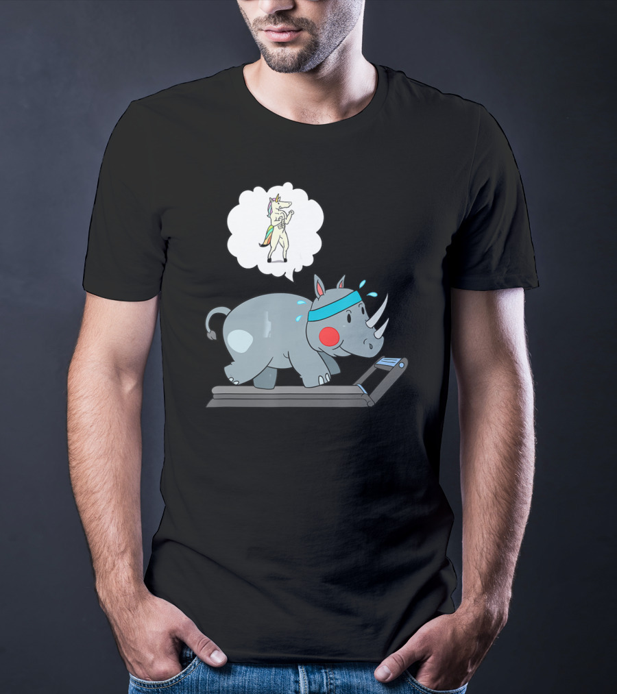 Rhino Running Cardio Unicorn Dream Funny Fitness T-Shirt