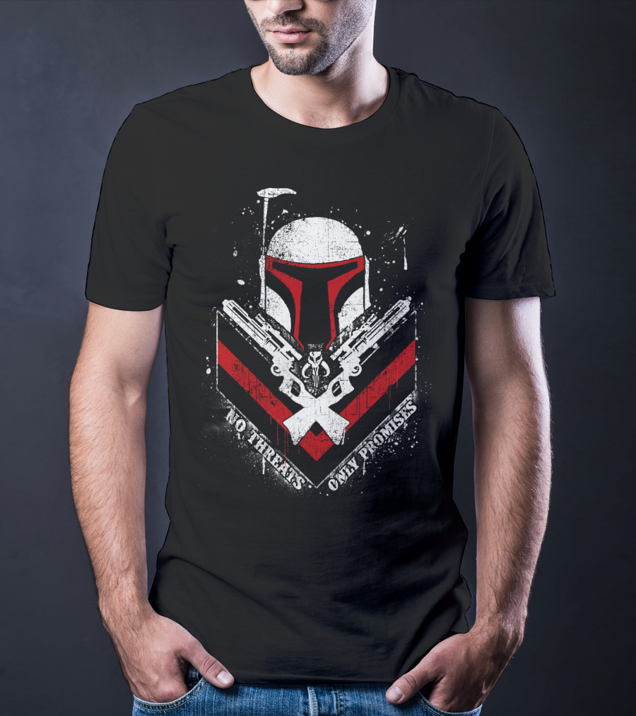 No Threats Only Promises Boba Fett Star Wars Helmet With Blasters T-Shirt