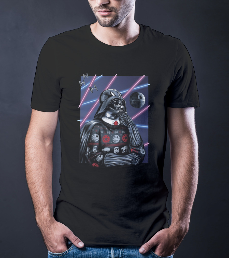 Celebrate Christmas Darth Vader Star Wars TIE Fighters Death Star Retro T-Shirt
