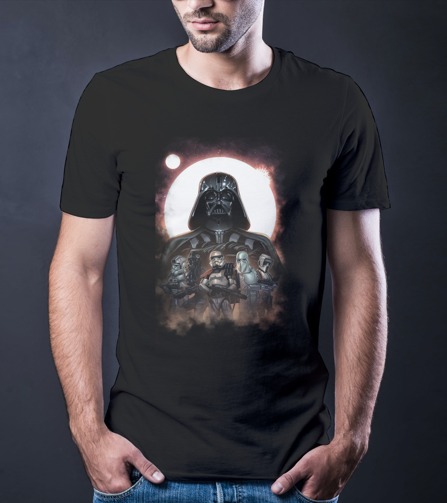 Darth Vader And Stormtroopers Under Galactic Moon Star Wars Dark Side Troops T-Shirt