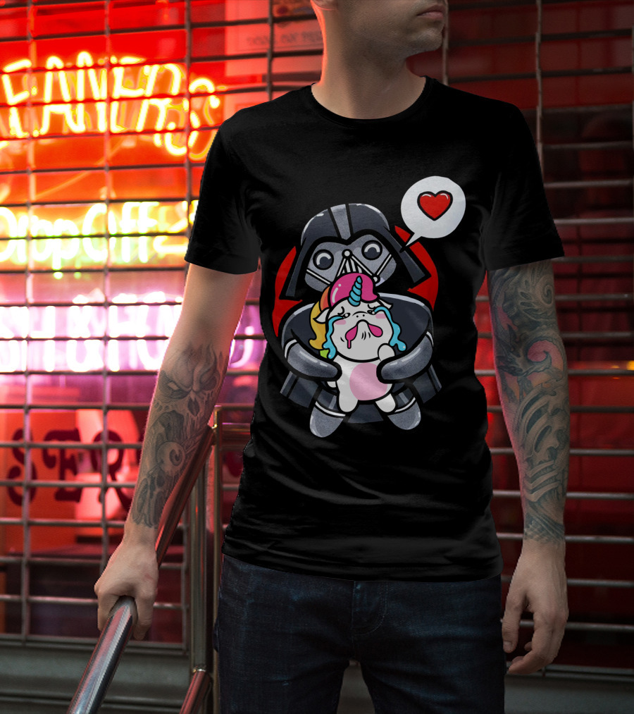 Hug Crying Unicorn Darth Vader Heart Speech Bubble Star Wars T-Shirt