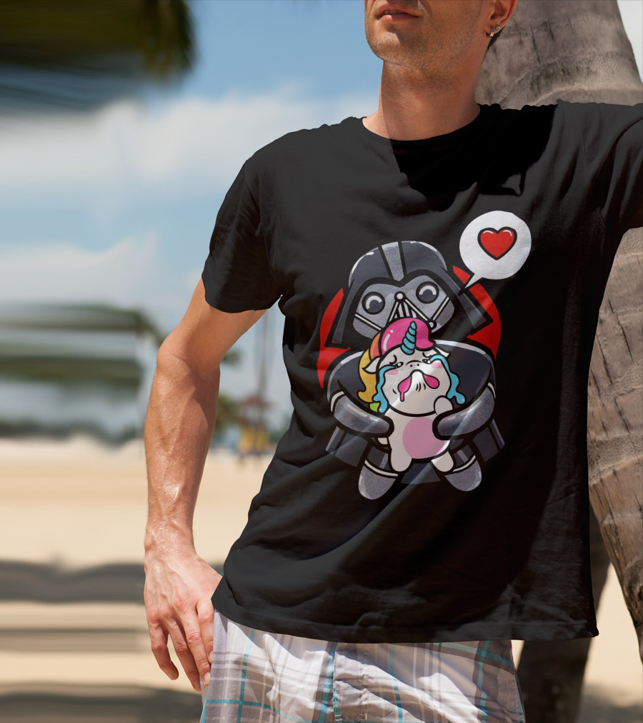 Hug Crying Unicorn Darth Vader Heart Speech Bubble Star Wars T-Shirt