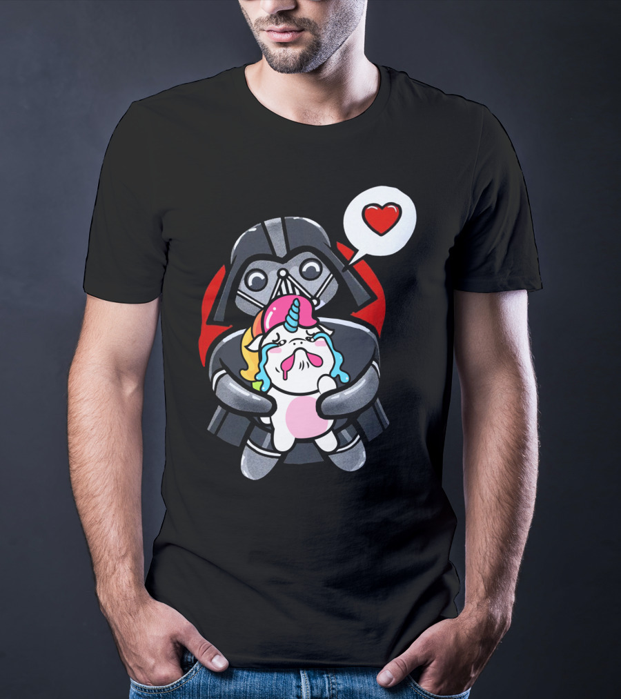 Hug Crying Unicorn Darth Vader Heart Speech Bubble Star Wars T-Shirt