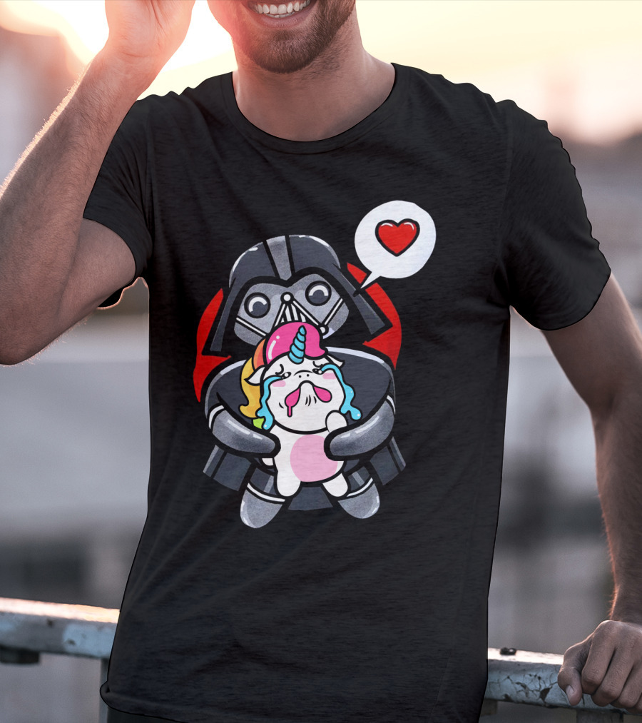 Hug Crying Unicorn Darth Vader Heart Speech Bubble Star Wars T-Shirt