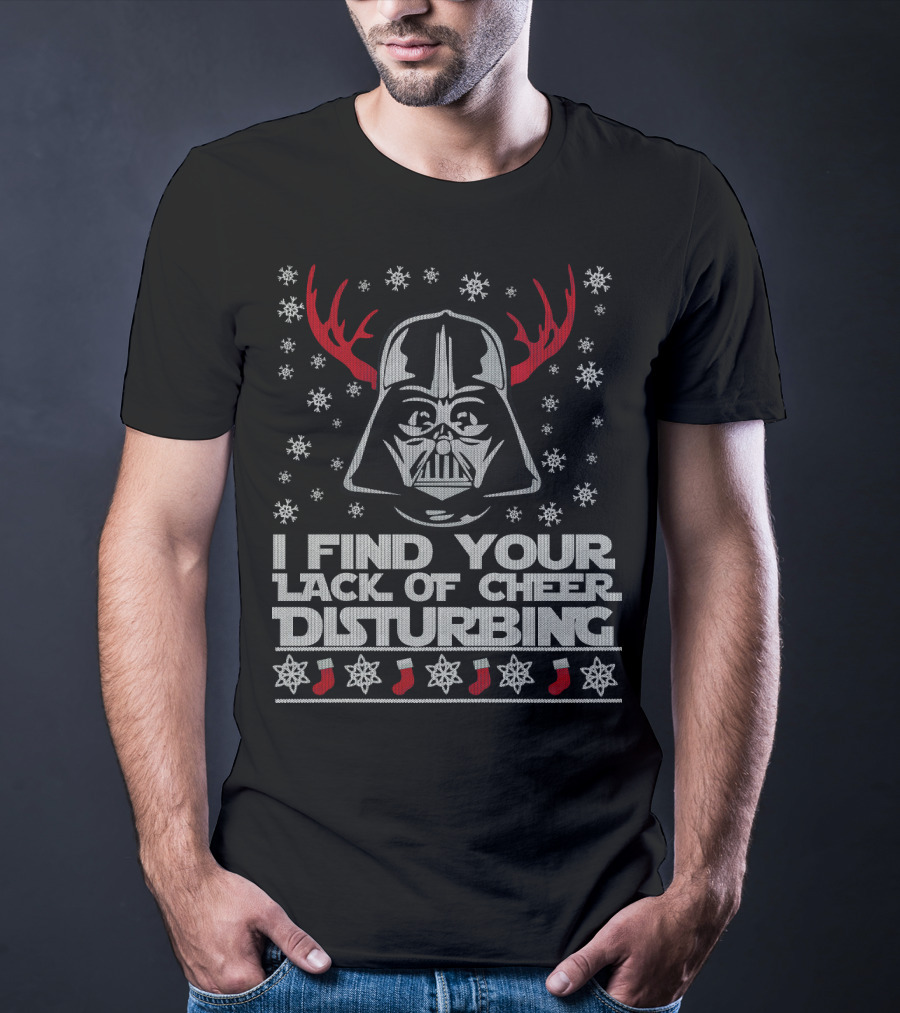Darth Vader Ugly Christmas Sweater I Find Your Lack Of Cheer Disturbing Star Wars Snowflakes Reindeer Antlers T-Shirt
