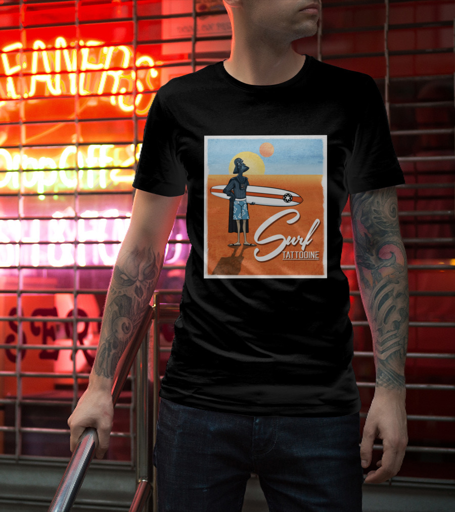 Surf Tatooine Darth Vader Star Wars Surfing Scene T-Shirt