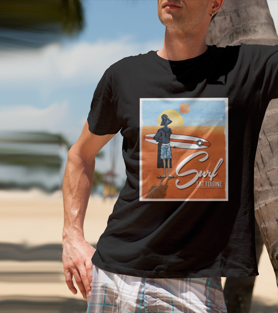 Surf Tatooine Darth Vader Star Wars Surfing Scene T-Shirt