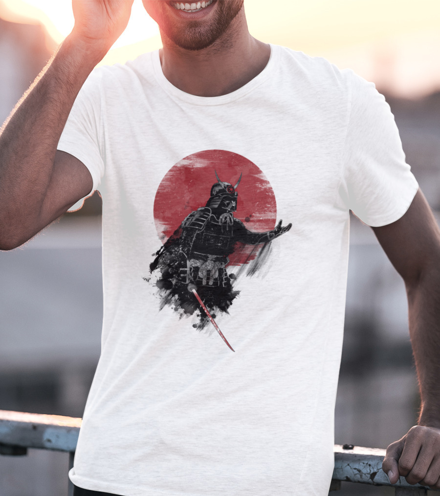 Come To Samurai Side Darth Vader Star Wars Red Sun Dark Armor Samurai Helmet With Lightsaber T-Shirt