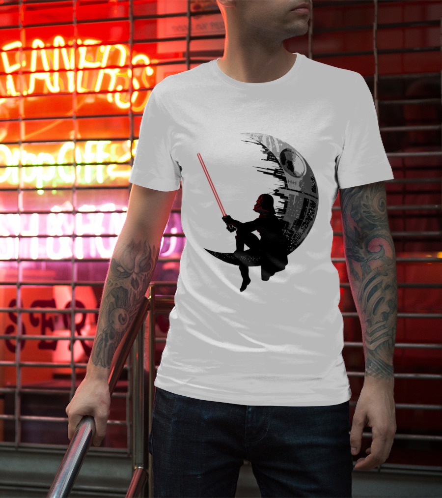 Sitting Darth Vader Death Star Moon Silhouette Star Wars T-Shirt