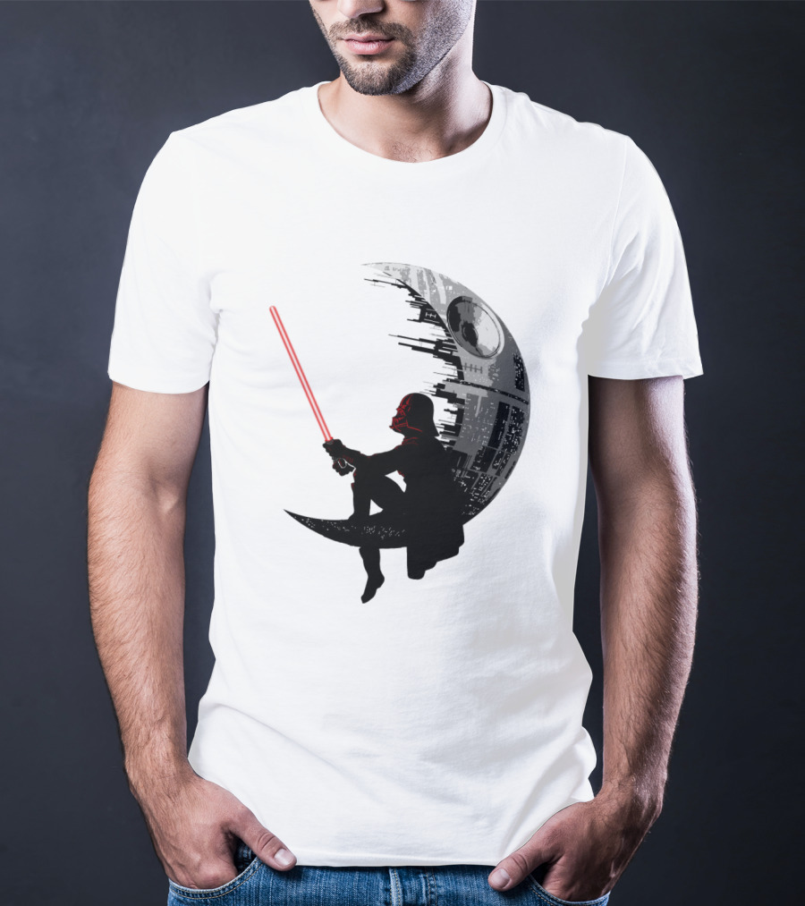 Sitting Darth Vader Death Star Moon Silhouette Star Wars T-Shirt