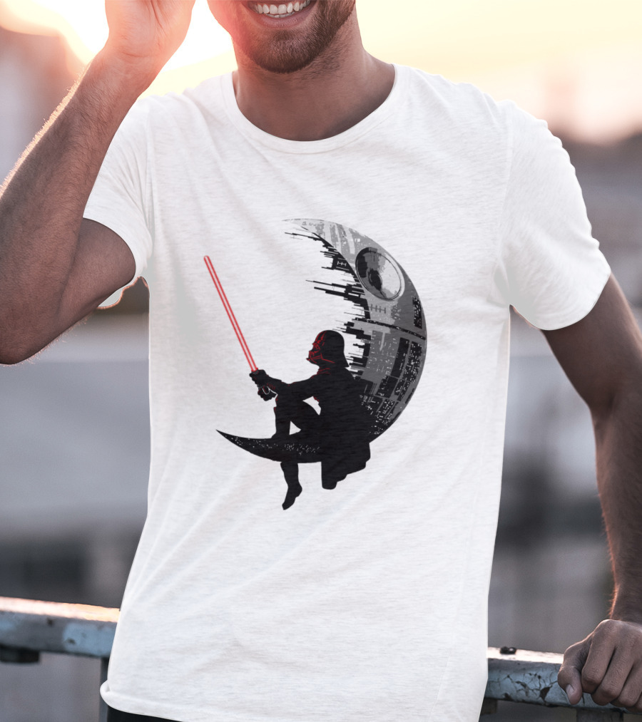 Sitting Darth Vader Death Star Moon Silhouette Star Wars T-Shirt