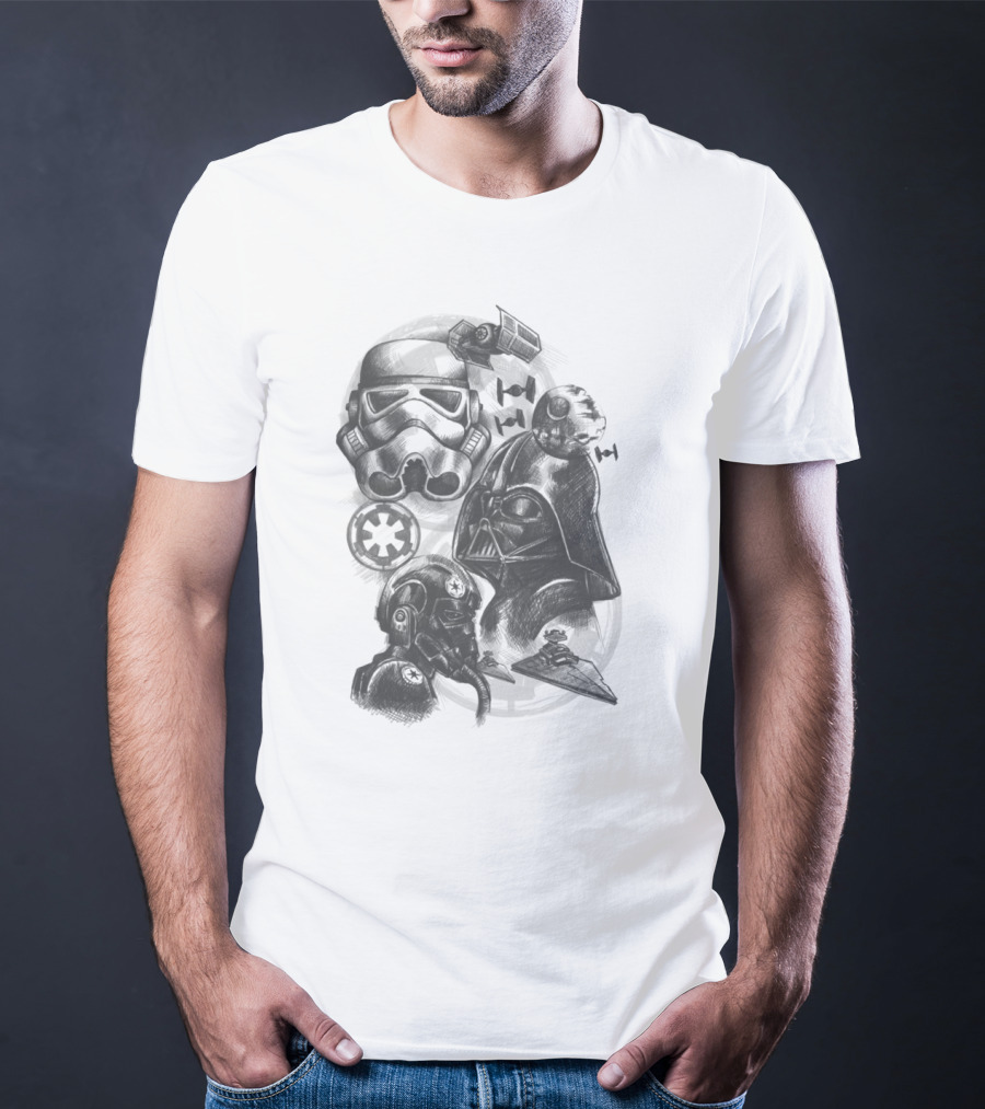 Darth Vader Stormtrooper Tie Fighter Star Wars Sketch T-Shirt