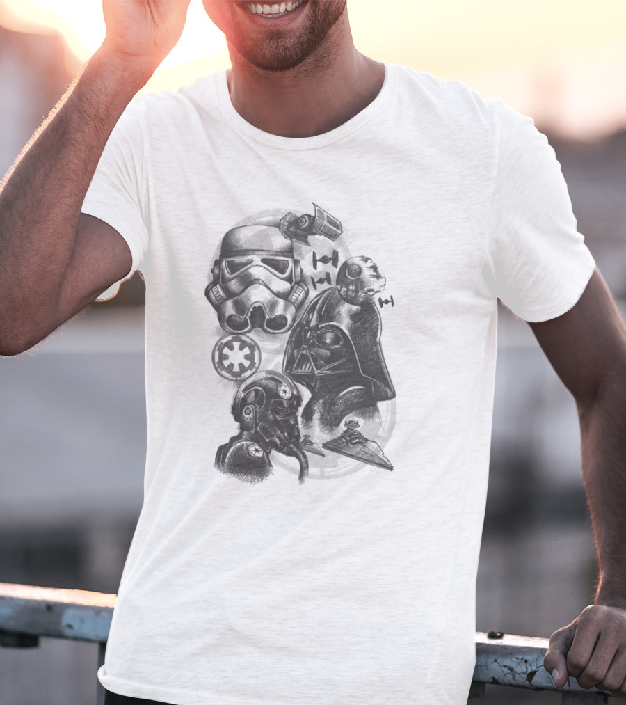 Darth Vader Stormtrooper Tie Fighter Star Wars Sketch T-Shirt