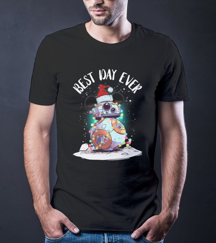 Best Day Ever BB 8 Droid Star Wars Santa Hat Mickey Ears Holiday Lights T-Shirt