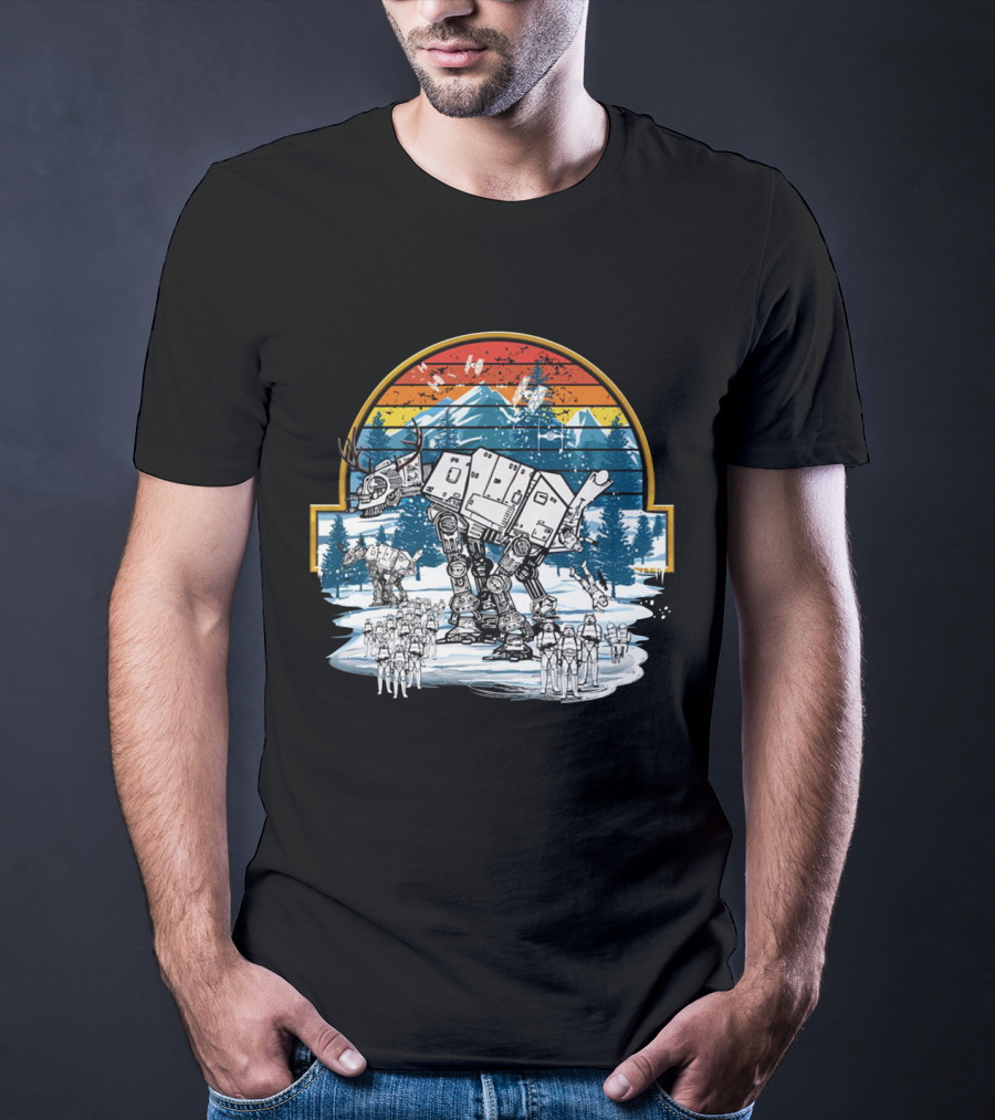 Retro Vintage AT AT Droids Star Wars Hoth Battle Sunset Scene T-Shirt