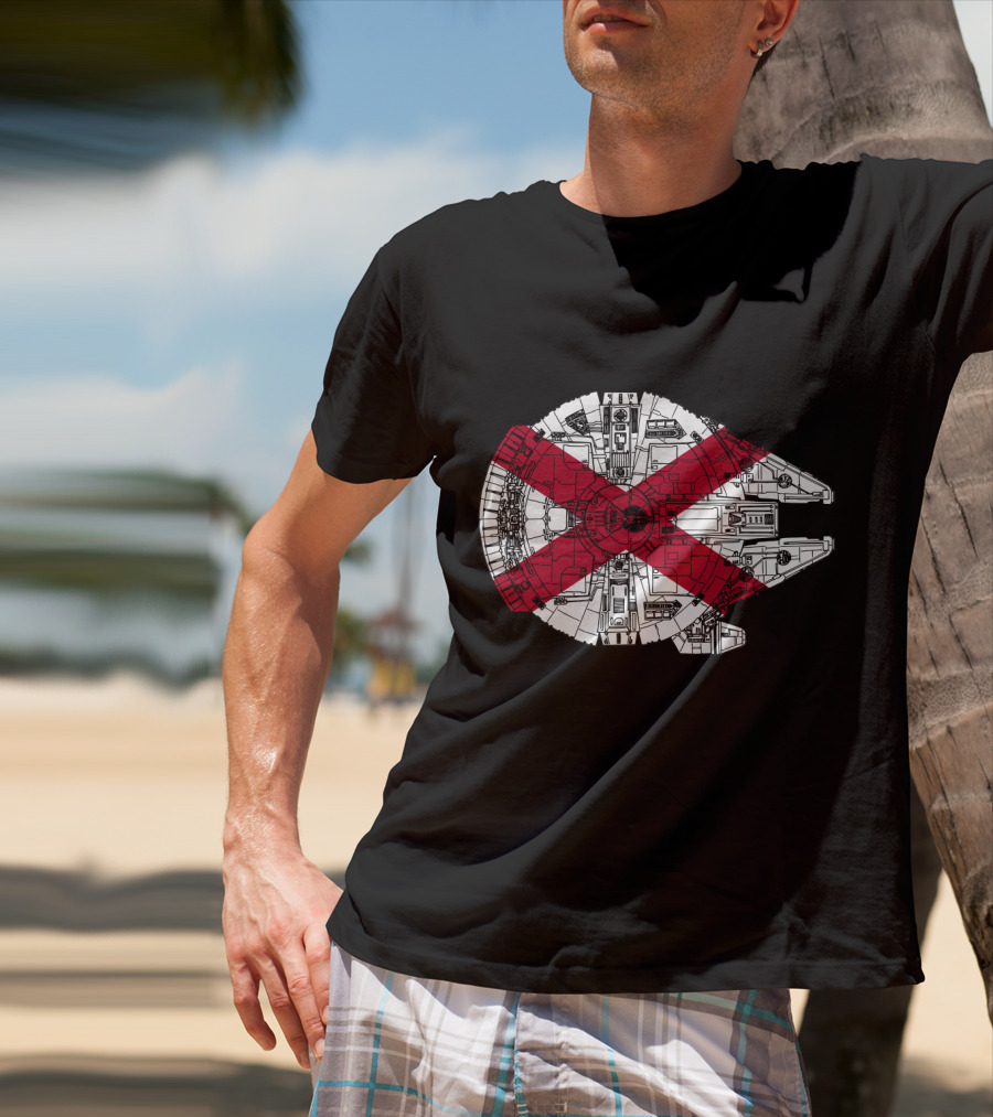 Alabama Flag Overlaid On The Millennium Falcon T-Shirt