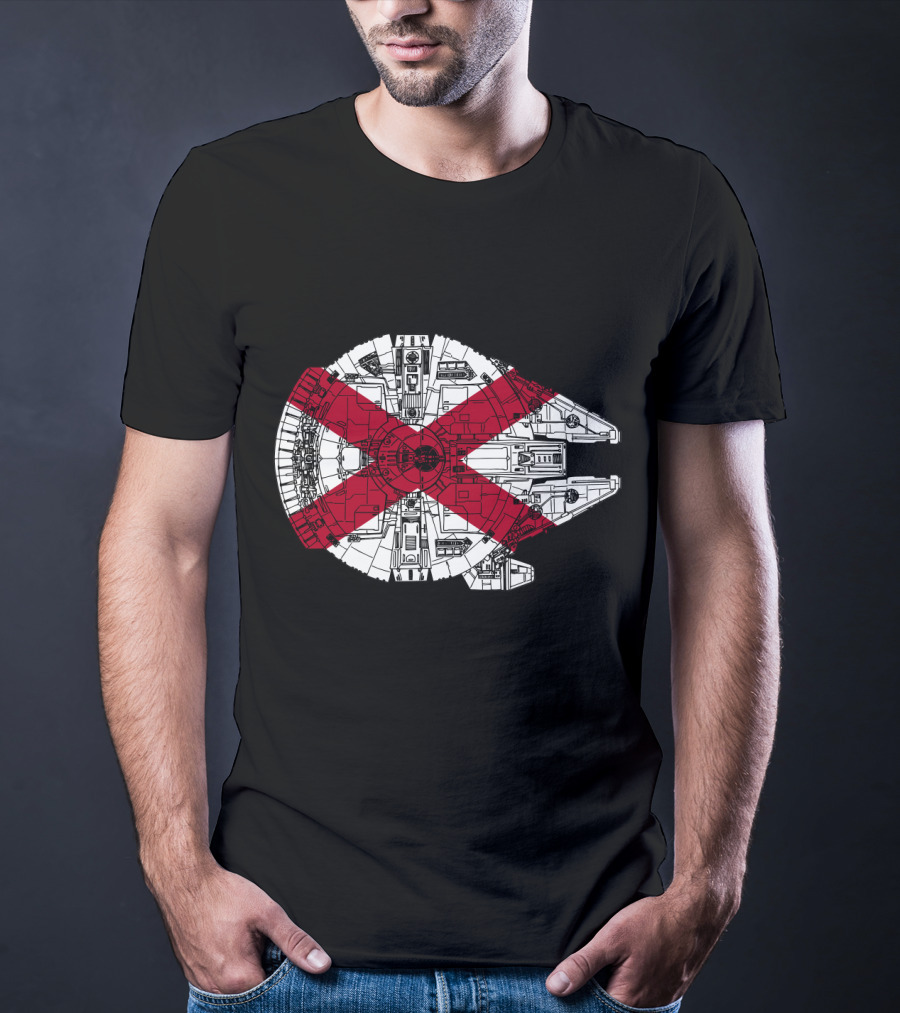 Alabama Flag Overlaid On The Millennium Falcon T-Shirt