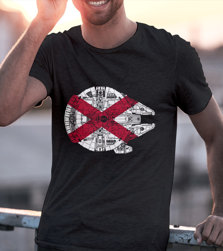 Alabama Flag Overlaid On The Millennium Falcon T-Shirt