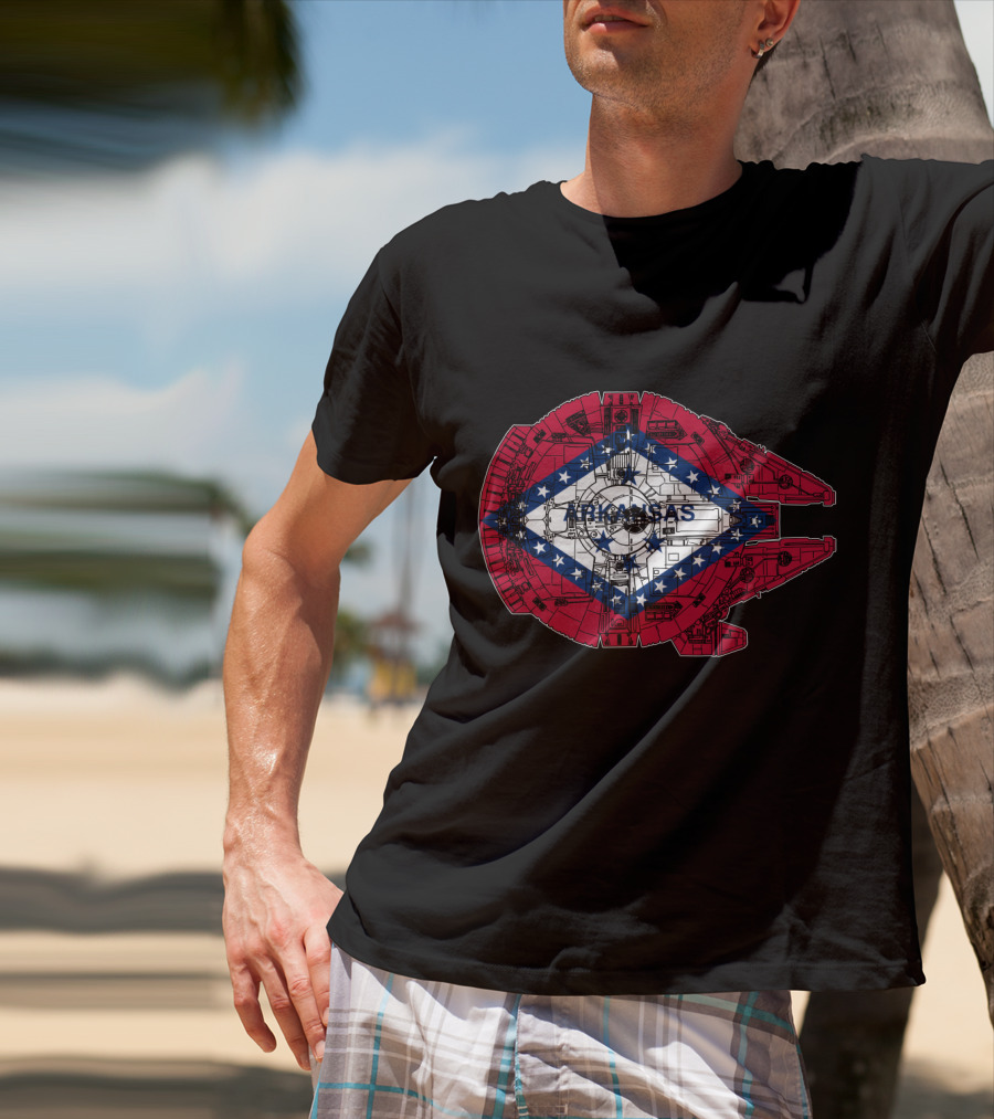 Arkansas Flag Overlaid On Millennium Falcon T-Shirt