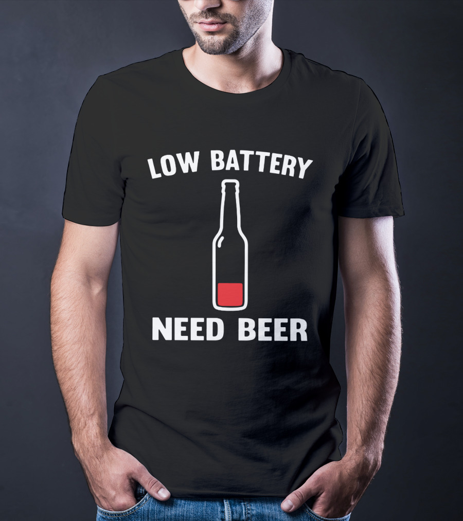Low Battery Need Beer Funny For Beer Lovers Red Bottle T-Shirt