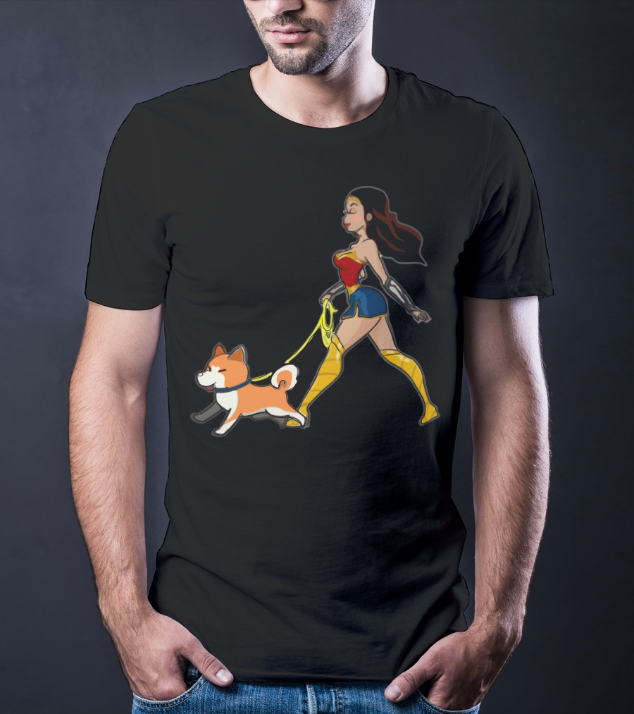 Walk With Akita Woman In Wonder T-Shirt