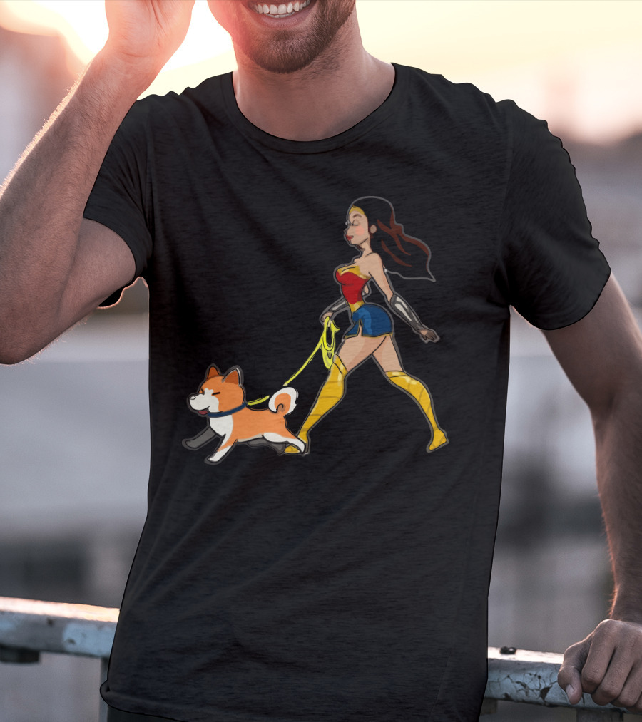Walk With Akita Woman In Wonder T-Shirt