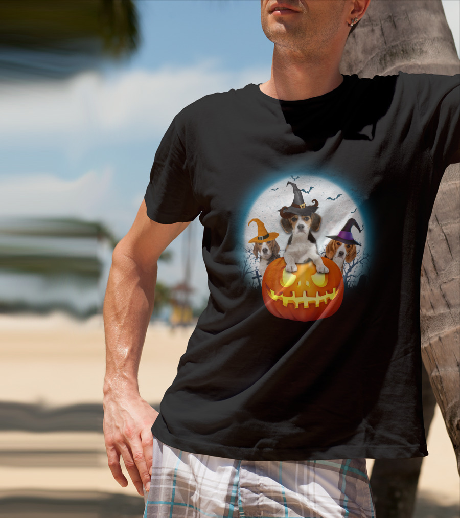 Beagle Pumpkin Halloween Witch Trio T-Shirt