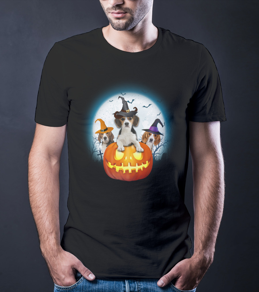 Beagle Pumpkin Halloween Witch Trio T-Shirt