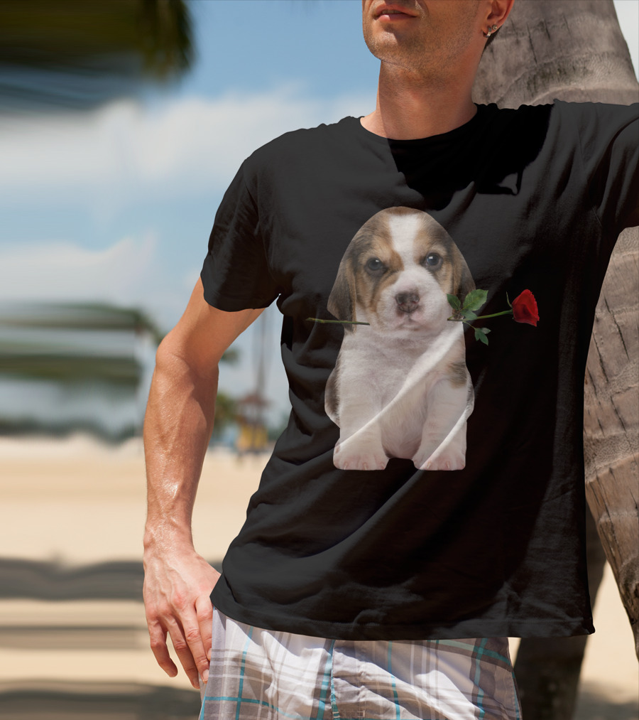 Beagle Puppy With Red Rose T-Shirt