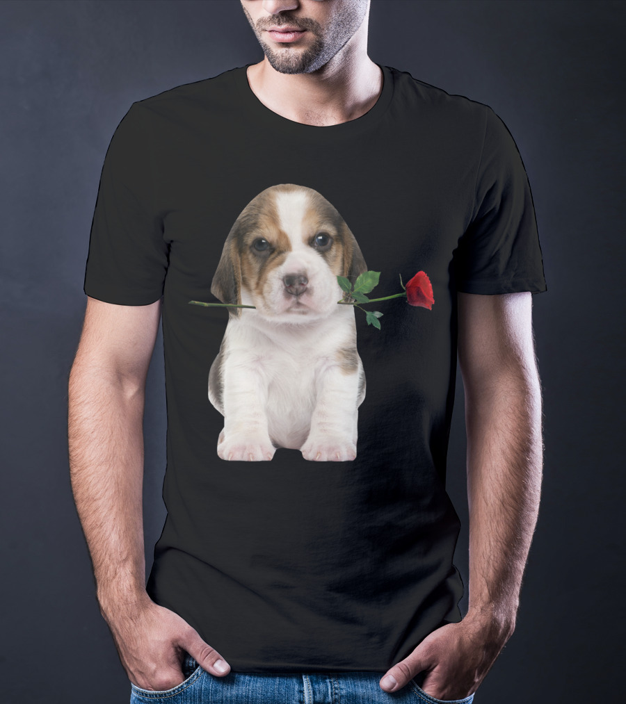 Beagle Puppy With Red Rose T-Shirt