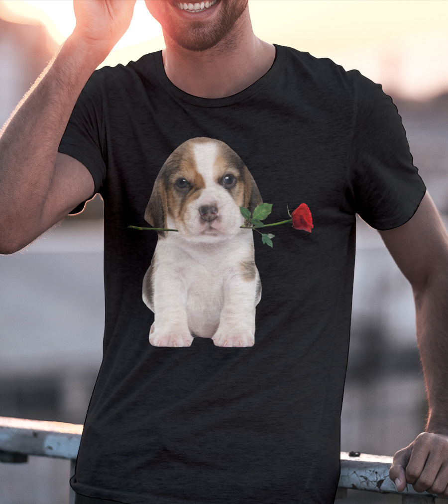 Beagle Puppy With Red Rose T-Shirt