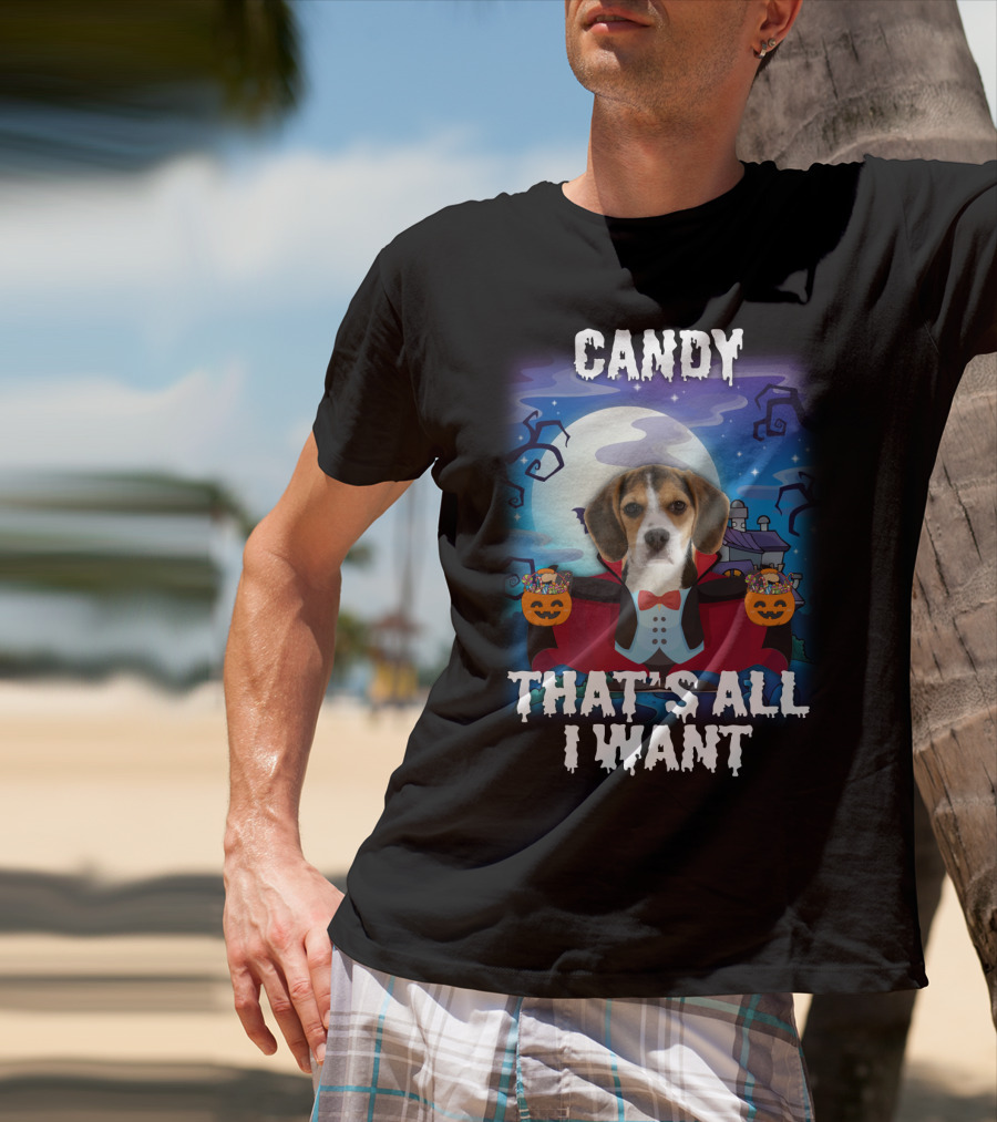 Candy Beagle Halloween Moonlit Mansion With Pumpkins T-Shirt