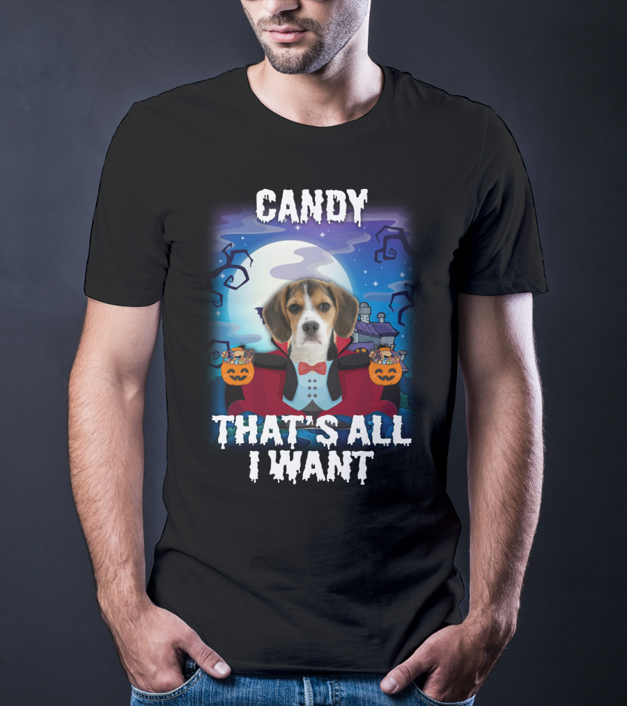 Candy Beagle Halloween Moonlit Mansion With Pumpkins T-Shirt