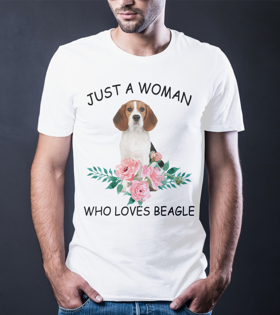 Just A Woman Who Loves Beagle With Pink Flowers T-Shirt