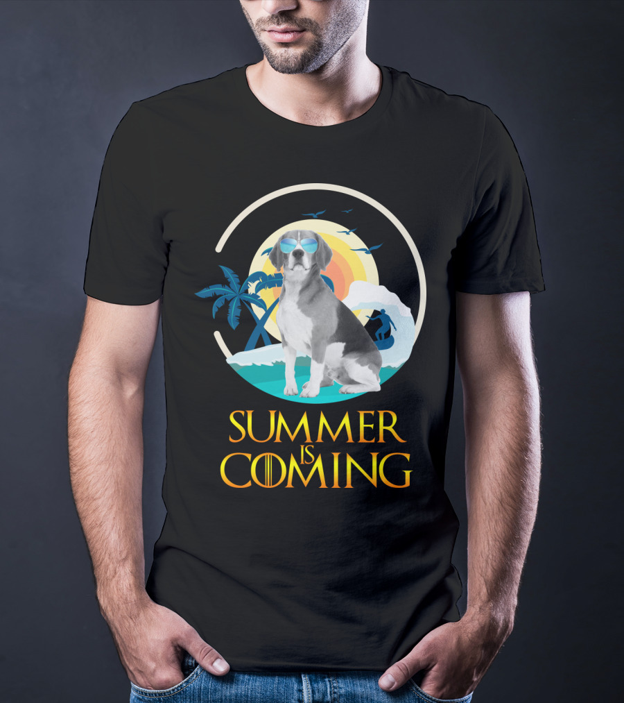 Summer Is Coming Beagle Sunglasses Beach Scene T-Shirt