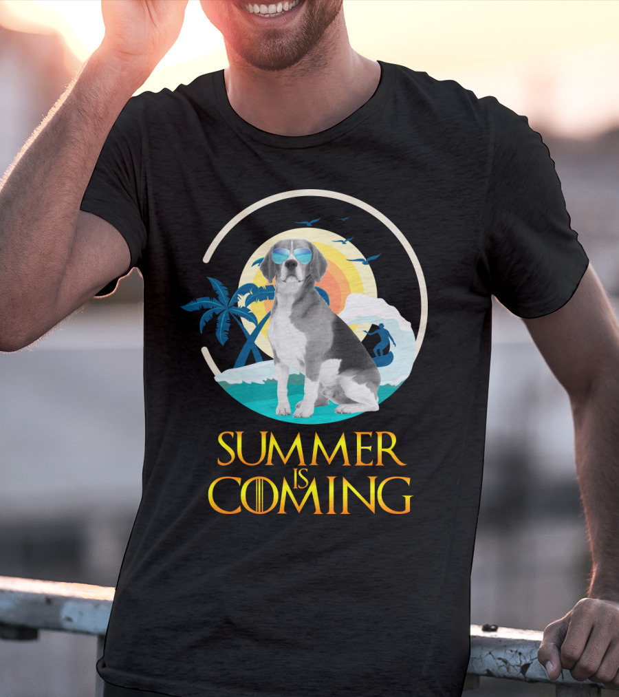 Summer Is Coming Beagle Sunglasses Beach Scene T-Shirt