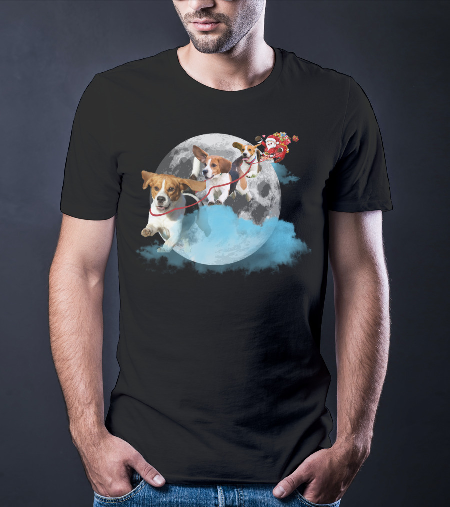 Santa And Beagles On The Moon Journey T-Shirt