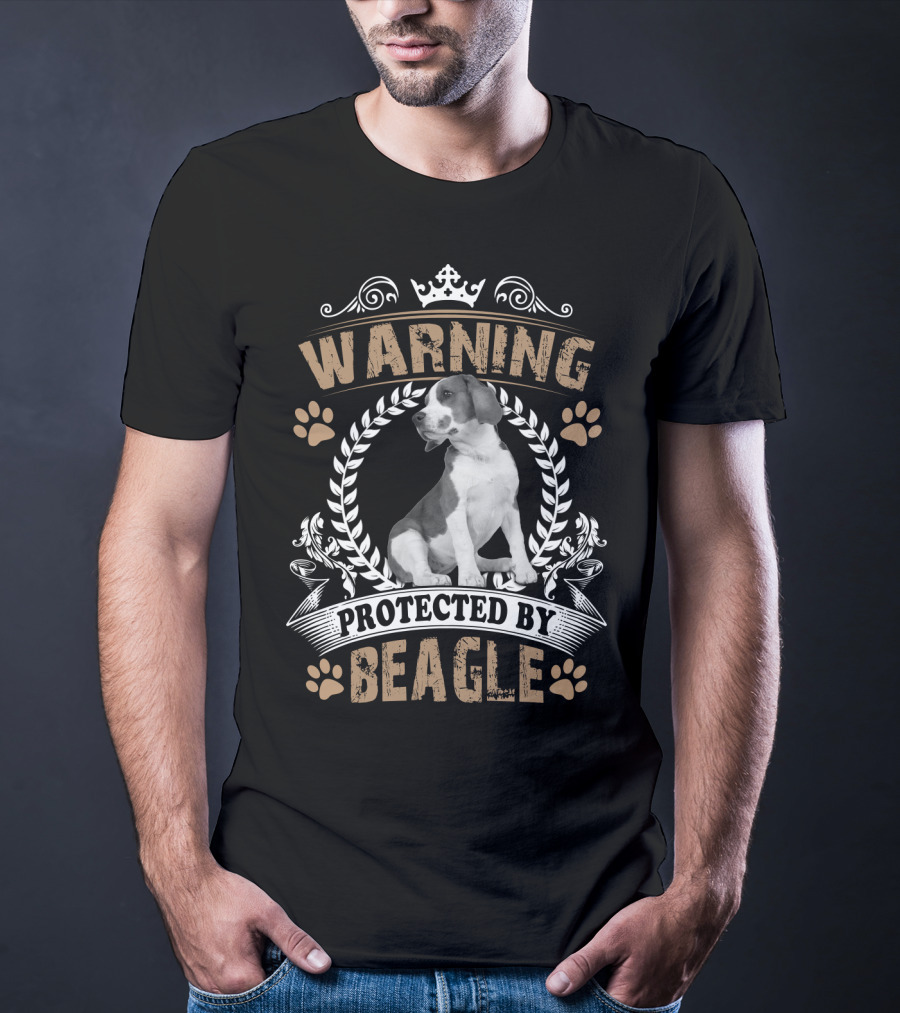 Warning Protected By Beagle Dog With Crown And Laurel Wreath T-Shirt