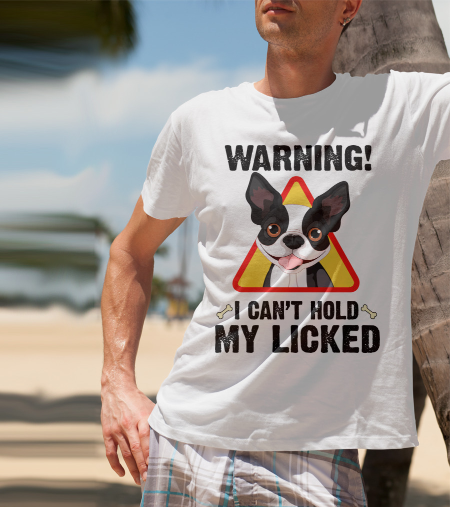 Warning I Can't Hold My Licked Cartoon Dog With Triangle And Bones T-Shirt